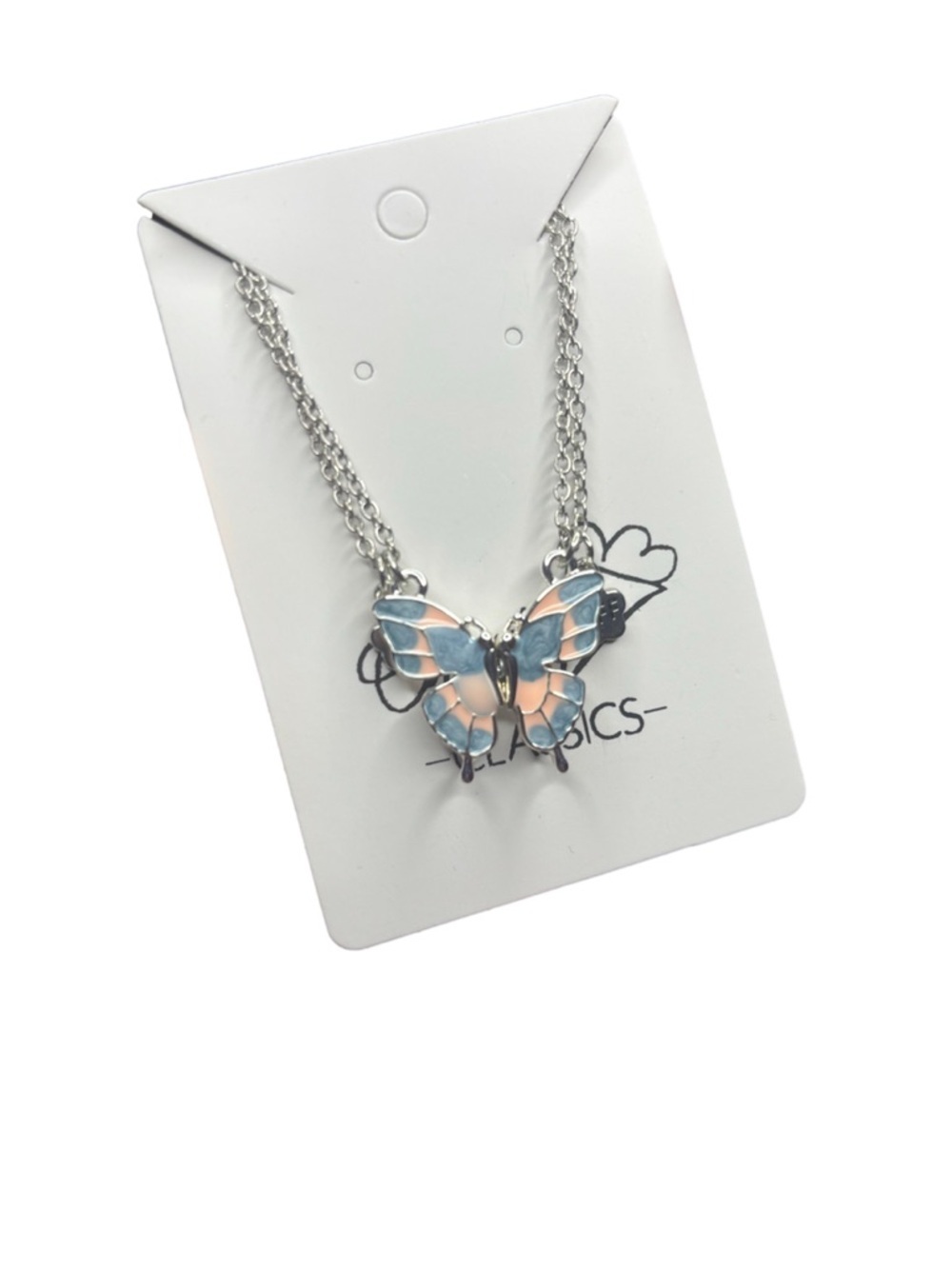 Blue and Peach best friend Butterfly Necklace